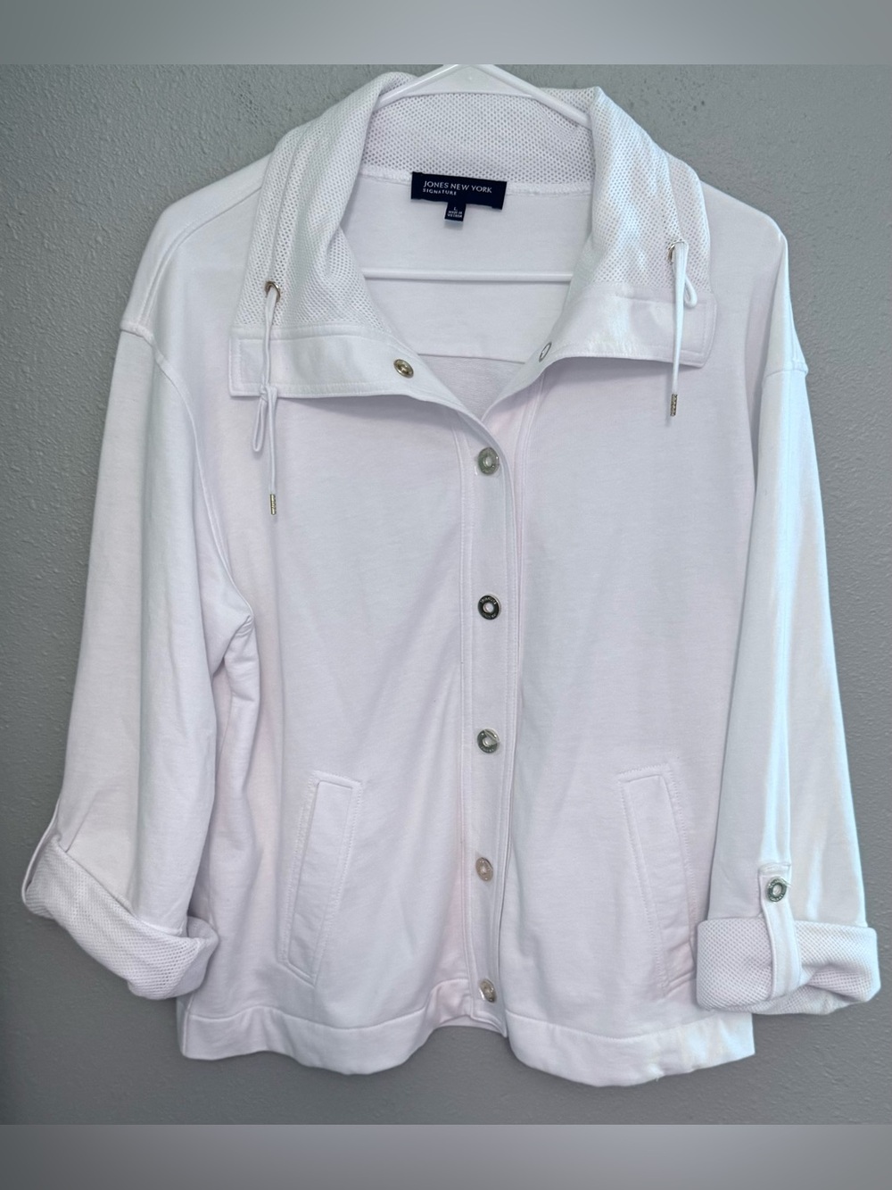 Jones New York White Mesh-Trim Button Jacket